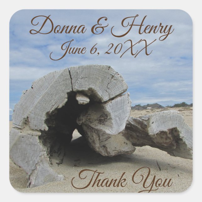 Pegatina Cuadrada Beach Wedding Driftwood Photo You (Anverso)