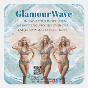 Pegatina Cuadrada Beach Women in Swimwear Branding Boutique Summer