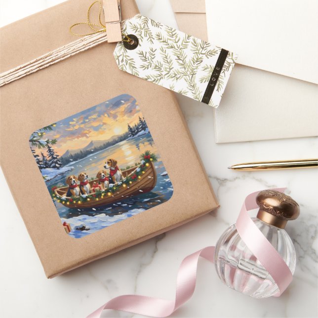 Pegatina Cuadrada Beagle Christmas Boat Holiday (Regalar)