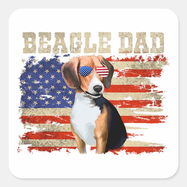 Pegatina Cuadrada beagle dad papá america bandera norteamericana per (Anverso)