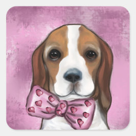 PEGATINA CUADRADA BEAGLE DE SAN VALENTÍN