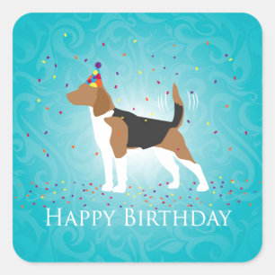 Pegatina Cuadrada Beagle Happy Birday Design