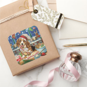 Pegatina Cuadrada Beagle Holiday Baking: Navidades festivos