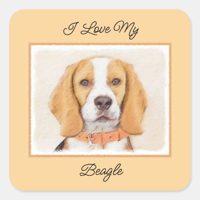 Pegatina Cuadrada Beagle Hound Dog Pintura original de animales (Anverso)