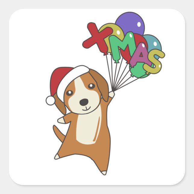 Pegatina Cuadrada Beagle Merry Christmas Winter Animal Dog (Anverso)