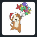 Pegatina Cuadrada Beagle Merry Christmas Winter Animal Dog<br><div class="desc">The beagle dog for Christmas with Xmas balloons. Funny animals with gifts and snow to the holidays. Also funny for Christmas in July. Dogs are sweet animals and perfect for Christmas.</div>