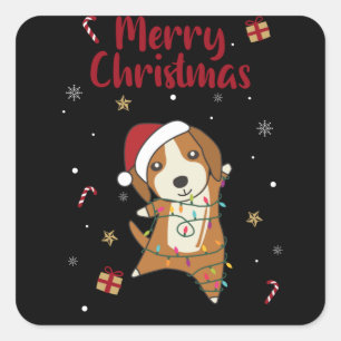 Pegatina Cuadrada Beagle Merry Christmas Winter Animals Dog
