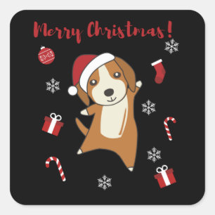 Pegatina Cuadrada Beagle Merry Christmas Winter Animals Dog