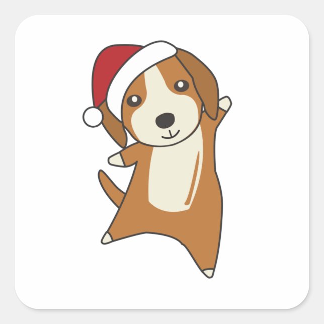 Pegatina Cuadrada Beagle Merry Christmas Winter Animals Dog (Anverso)