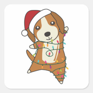 Pegatina Cuadrada Beagle Merry Christmas Winter Animals Dog