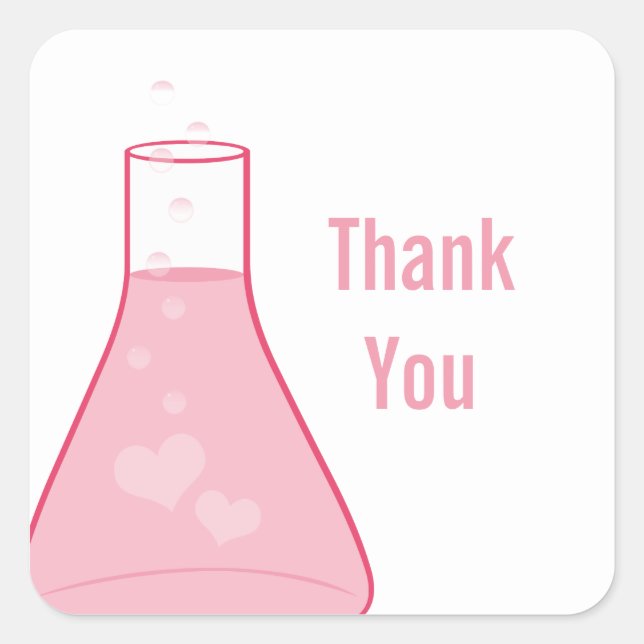 Pegatina Cuadrada Beaker Whimsical Gracias Pegatinas, Rosa (Anverso)