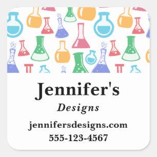 Pegatina Cuadrada Beakers and Flask Fun Pattern Business
