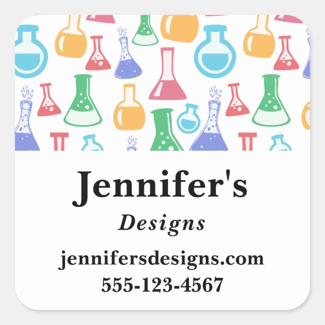 Pegatina Cuadrada Beakers and Flask Fun Pattern Business (Anverso)