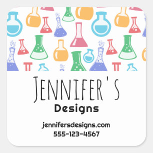 Pegatina Cuadrada Beakers and Flask Fun Pattern Business