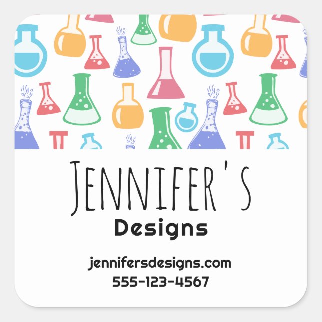 Pegatina Cuadrada Beakers and Flask Fun Pattern Business (Anverso)
