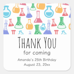 Pegatina Cuadrada Beakers and Flask Fun Pattern Cumpleaños