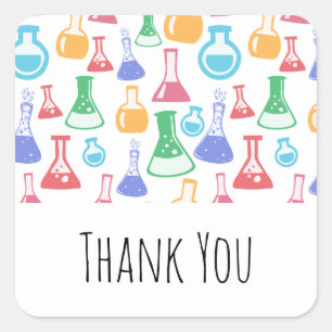 Pegatina Cuadrada Beakers and Flask Fun Science Pattern Gracias