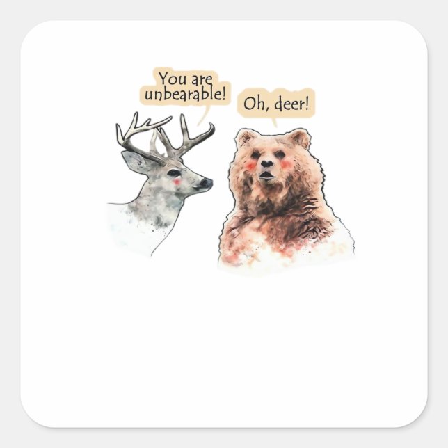 Pegatina Cuadrada Bear And Deer Conversation Funny Wildlife Design  (Anverso)