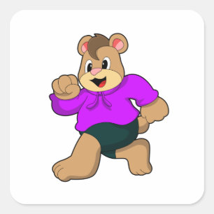 Pegatina Cuadrada Bear at Running