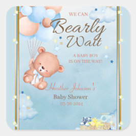 Pegatina Cuadrada Bear Baby Shower Boy