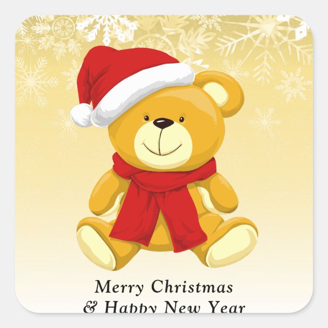 Pegatina Cuadrada Bear de peluche Feliz Navidad (Anverso)