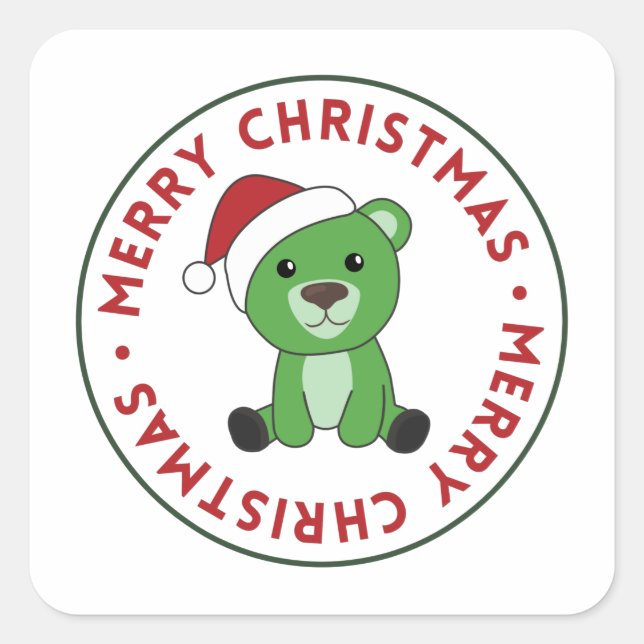 Pegatina Cuadrada Bear Merry Christmas Winter Animals Bears Square S (Anverso)