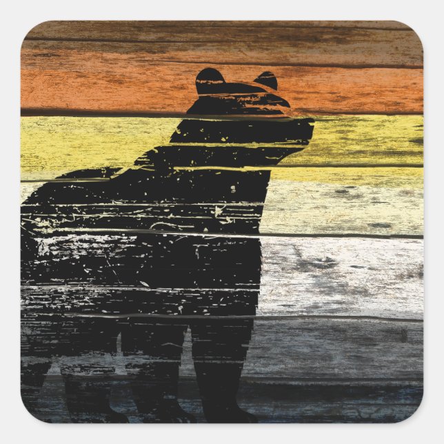 Pegatina Cuadrada Bear Pride Wood Art (Anverso)