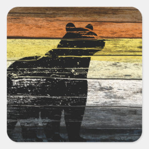 Pegatina Cuadrada Bear Pride Wood Art