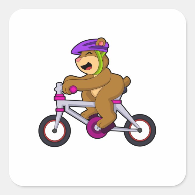 Pegatina Cuadrada Bear with Bicycle & Helmet (Anverso)