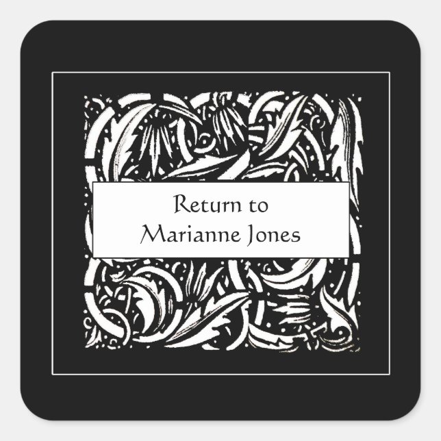 Pegatina Cuadrada Beardsley Acanthus Leaf Bookplate (Anverso)