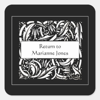 Pegatina Cuadrada Beardsley Acanthus Leaf Bookplate