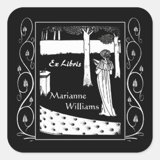 Pegatina Cuadrada Beardsley Nouveau Lady Reader Bookplate
