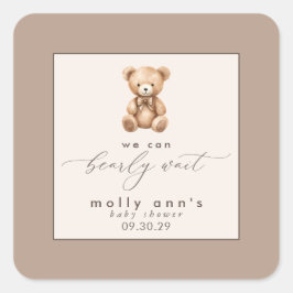 Pegatina Cuadrada Bearly Wait Neutral Simple Baby Shower