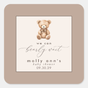 Pegatina Cuadrada Bearly Wait Neutral Simple Baby Shower