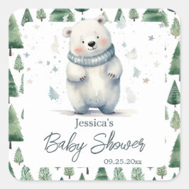 Pegatina Cuadrada Bearly Wait Teddy Bear Winter Baby Shower