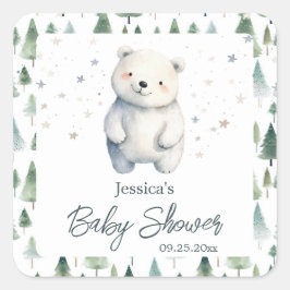 Pegatina Cuadrada Bearly Wait Winter Baby Shower