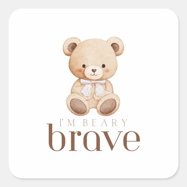 Pegatina Cuadrada beary brave childhood cancer sick kids cute bear  (Anverso)