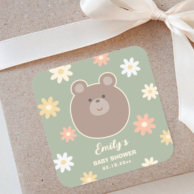Pegatina Cuadrada Beary Cute Teddy Bear Spring Baby Boy Baby Shower (Subido por el creador)