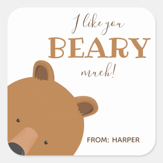 Pegatina Cuadrada Beary Many Bear Classroom Valentine (Anverso)
