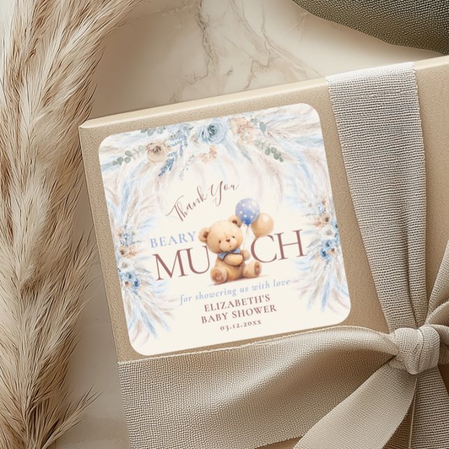 Pegatina Cuadrada Beary Much Teddy Bear Baby Shower Thank You (Subido por el creador)