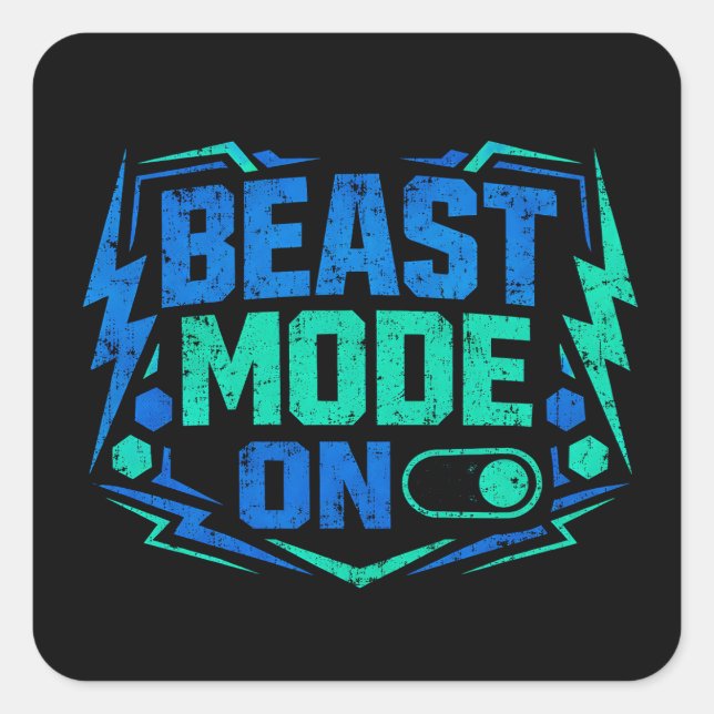Pegatina Cuadrada Beast Mode ON – Gym Activation Power (Anverso)