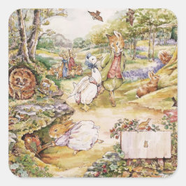 Pegatina Cuadrada Beatrix Potter Cute Peter y sus amigos