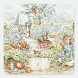 Pegatina Cuadrada Beatrix Potter Storybook Characters Garden