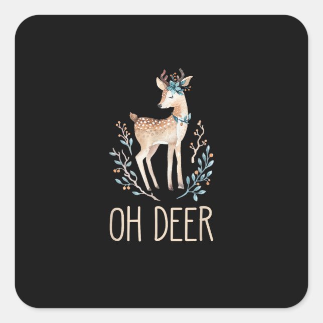 Pegatina Cuadrada Beautiful Funny Deer Oh Deer Modern Design  (Anverso)