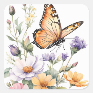 Pegatina Cuadrada Beautiful Monarch Butterfly Watercolor