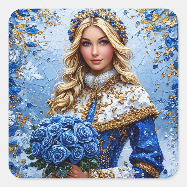 Pegatina Cuadrada Beautiful Snow Maiden (Anverso)