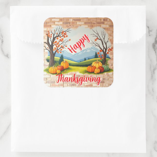 Pegatina Cuadrada Beautiful Trendy Happy Thanksgiving Fall (Bolso)