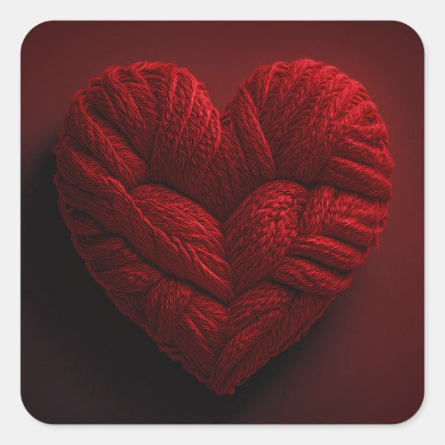 Pegatina Cuadrada Beautiful Valentines Day Heart Made Of red Yarn (Anverso)