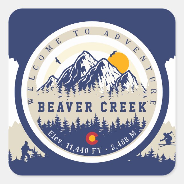 Pegatina Cuadrada Beaver Creek Colorado Flag Mountain Skvenir (Anverso)