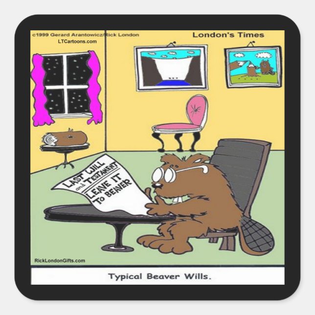 Pegatina Cuadrada Beaver Living Wills Rick London Funny (Anverso)